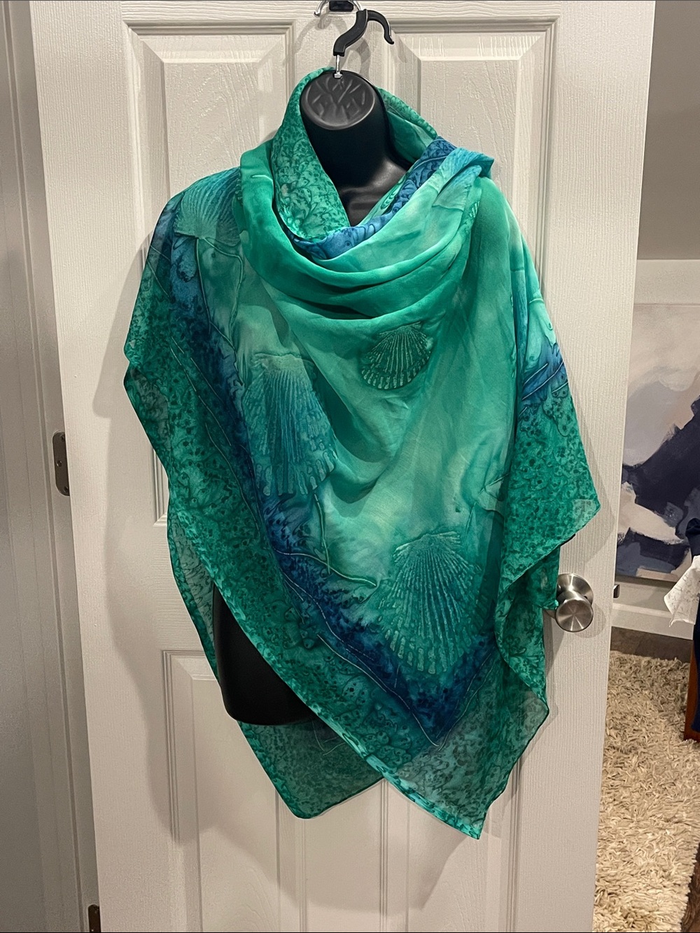 Lightweight Teal Shell-Print Women's Scarf